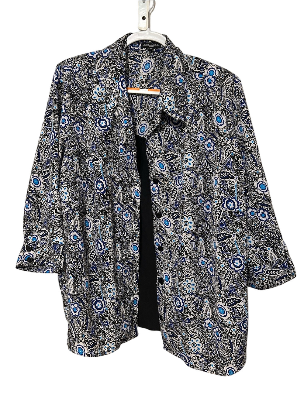 🍎NOTATIONS  Blue & black Floral Paisley blouse size 3X GUC